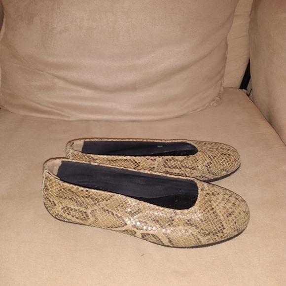 KOKUA Tan Leather Snake Skin print size 37 Ballet Flats - Picture 1 of 8